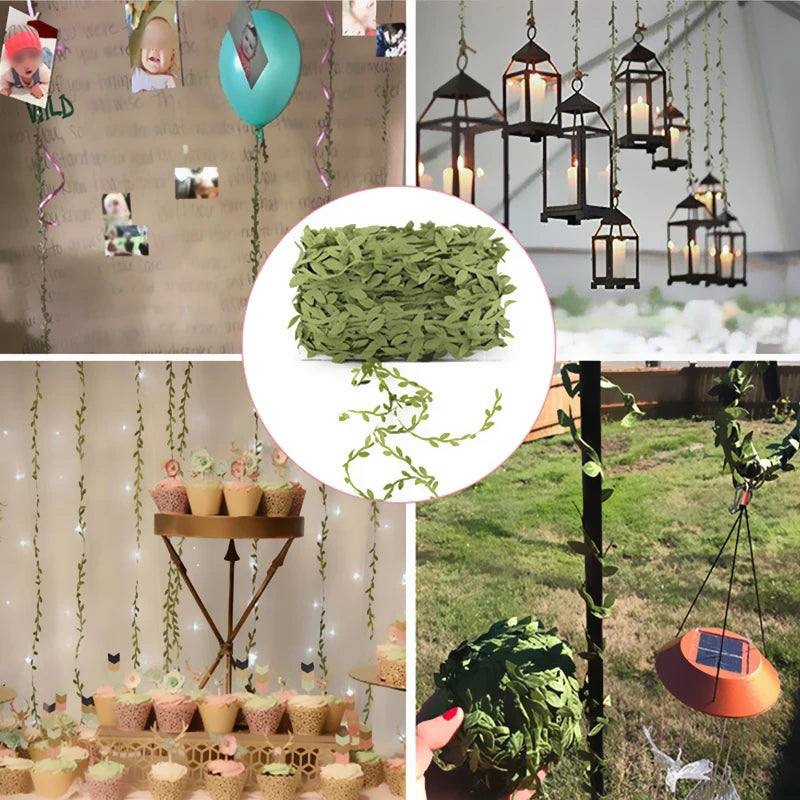10 Meter Silk Leaf-Shaped Artificial green Leaves For Wedding Decoration salon DIY Wreath Gift Scrapbooking Craft Fake Flower
