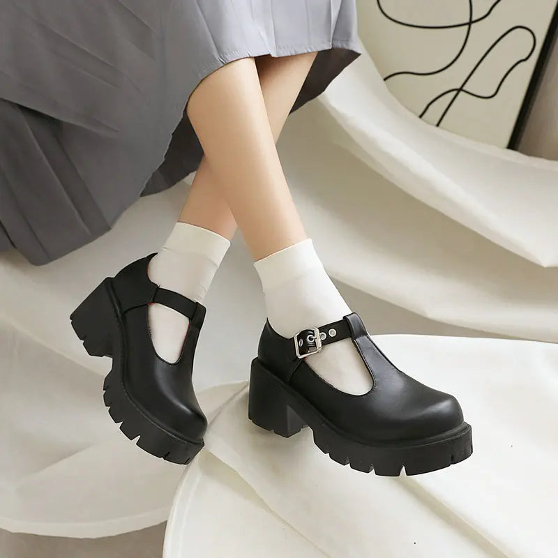 LIZAKOSHT  -  Shallow Mouth Round Toe Shoes Woman Flats Elegant Oxfords Clogs Platform Casual Female Sneakers Dress Leather Creepers PU High L