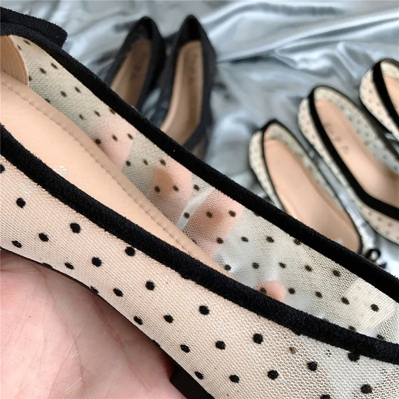 LIZAKOSHT  -  Summer Polka dot air mesh shoes women loafers sneakers woman flats espadrilles pointed toe bow-knot breathable moccasins