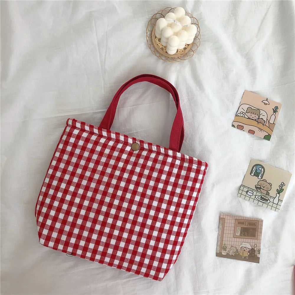 LIZAKOSHT  -  Lattice Samll Lunch Bag For Women Bento Cooler Bags Plaid Breakfast Food Box Portable Kids Picnic Travel Mult Food Bag