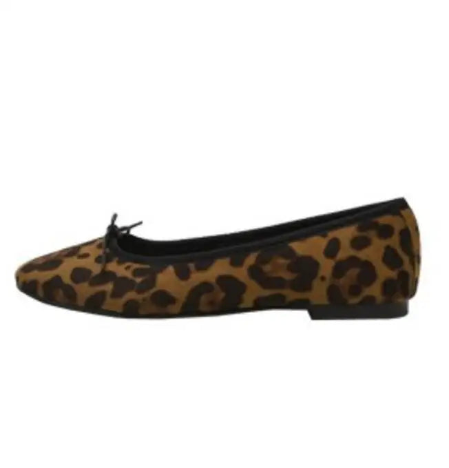 LIZAKOSHT -  leopard flock single shoes woman bow-tied shallow loafers new comfort slip on lazy moccasins leisure round toe ballet flat shoes