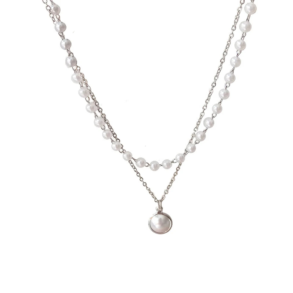 Lizakosht New Fashion Kpop Pearl Choker Necklace Cute Double Layer Chain Pendant For Women Jewelry Girl Gift