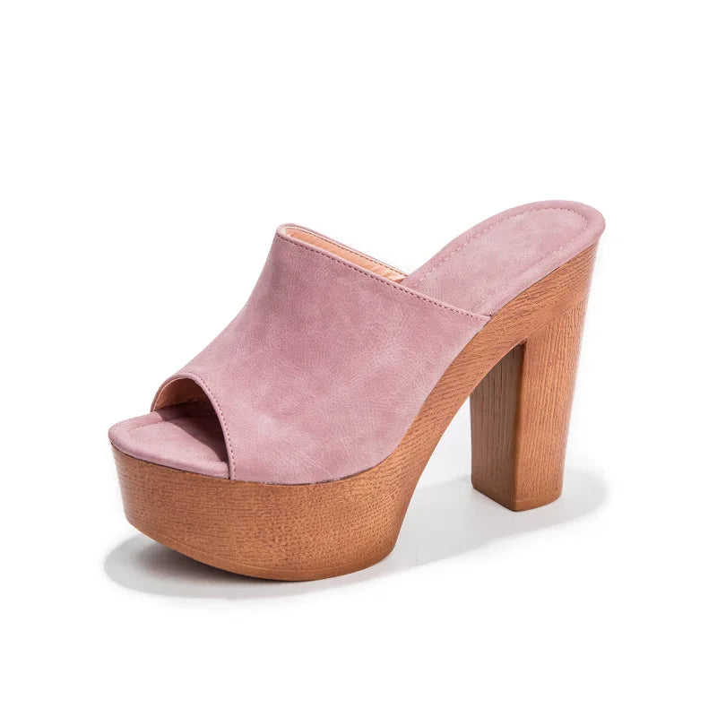 LIZAKOSHT  -  Trendy wooden chunky super high heels women sandals platform shoes slingback peep toe slippers sexy brief sandalias mujer