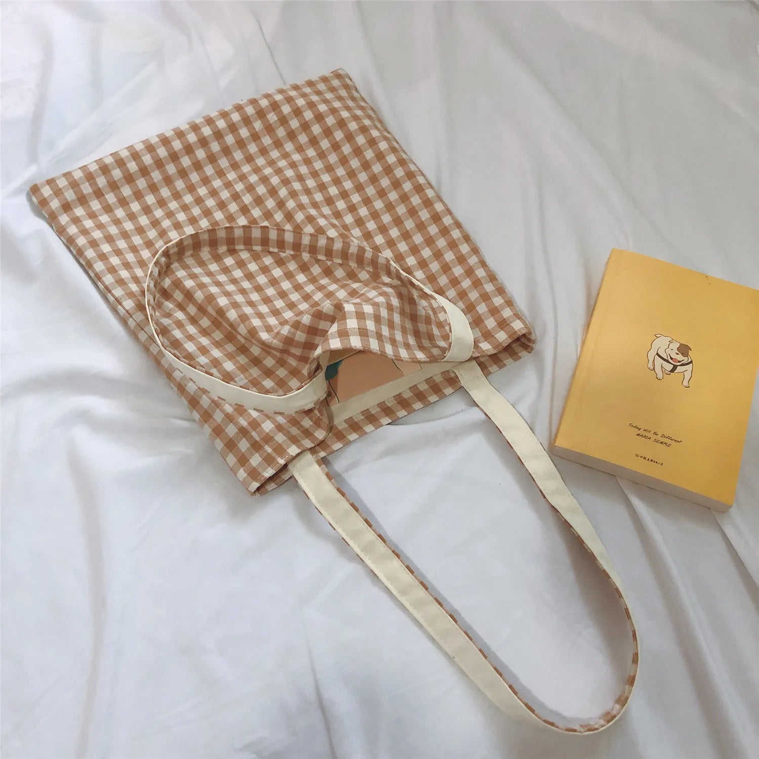 LIZAKOSHT  -  Women Cloth Eco Bag Korean Canvas Shoulder Large Shopping Bags Plaid Ladies Pouch Girls Book Handbags Bolsa Feminina Bolsa Tela