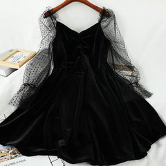 LIZAKOSHT  -  Vintage Hong Kong style velvet black temperament long-sleeved dress for women dress kawaii girl gothic lolita op loli cosplay