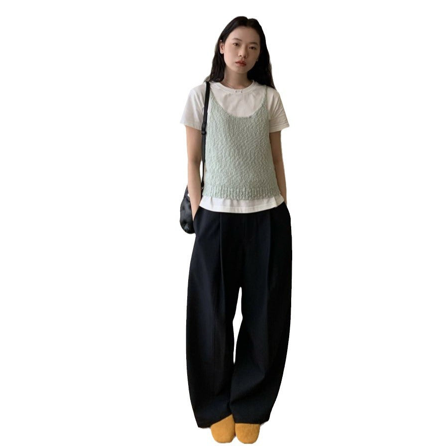 business casual outfits for women Digm Autumn and Winter Minimalist High Waist Draping Loose Straight Wool Suit Pants Casual Pants Trousers for Women 19251