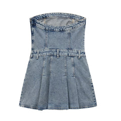denim dress Summer New Style Wide Pleated Slim Fit Mini Tube Top Denim Dress