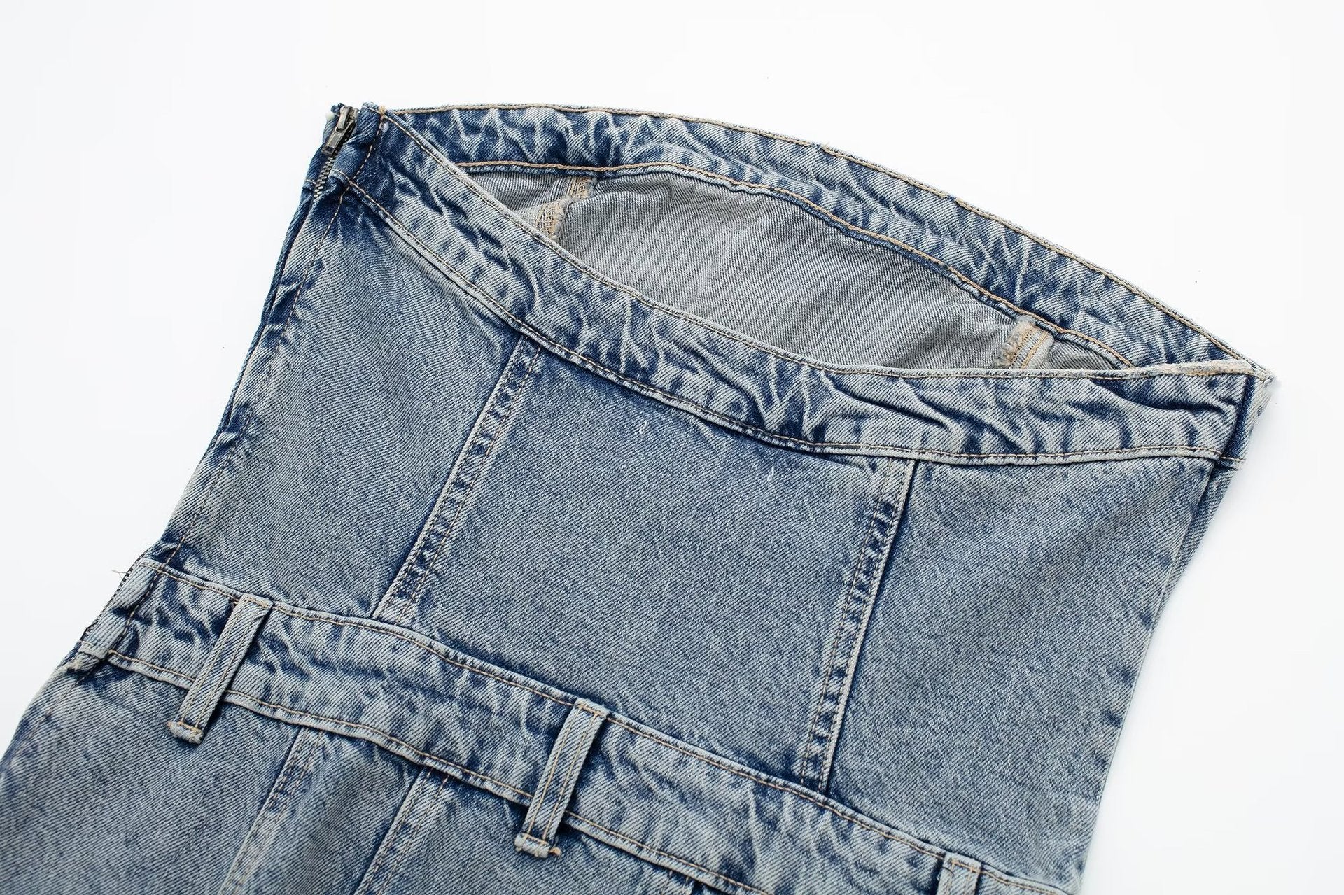 denim dress Summer New Style Wide Pleated Slim Fit Mini Tube Top Denim Dress