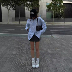 leapord halloween outfit INS Women's Autumn Long-Sleeved Shirt Solid Color Casual Loose Lapel Shirt Top