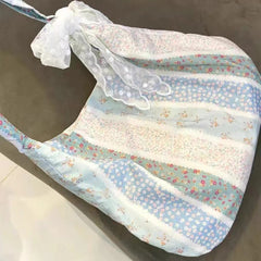 New French Floral Canvas Bag Niche Commuter Portable Underarm Bag Large Capacity Folding Portable Shoulder Tote Bag