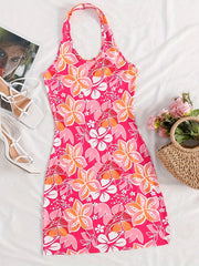 LIZAKOSHT  -  Women's Floral Print Backless Halter Tank Dress, Casual Sleeveless Short Dress for Summer Beach Holiday Vacation, Ladies Clothes for Daily Wear