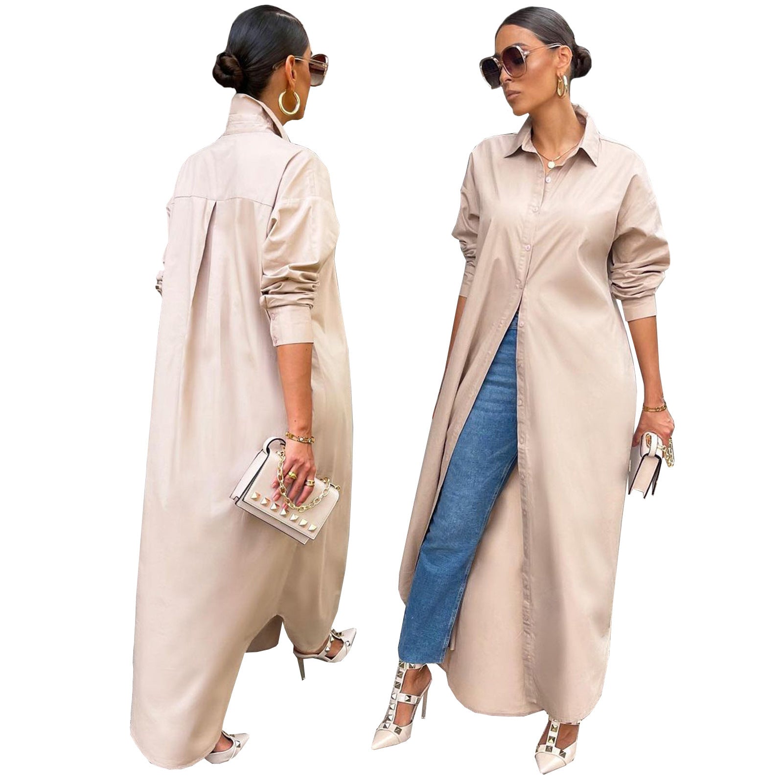 LIZAKOSHT  -  Women's Solid Collared Button Front Long Blouse, Casual Long Sleeve Button Up Shirt, Fashion Women's Spring & Fall Top For Daily Wear, Summer Outfits 2024