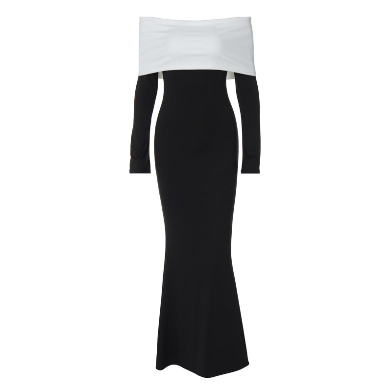 business casual outfits for women French Fashion Classic Contrast Color Laminated Chest Wrap Long Sleeve Slim-Fit Sheath Elegant Style Long Dress