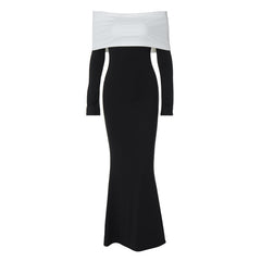 business casual outfits for women French Fashion Classic Contrast Color Laminated Chest Wrap Long Sleeve Slim-Fit Sheath Elegant Style Long Dress