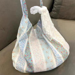 New French Floral Canvas Bag Niche Commuter Portable Underarm Bag Large Capacity Folding Portable Shoulder Tote Bag