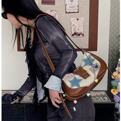 Harajuku Bag Y 2000 Xi Plush Underarm Bag Niche Five-Pointed Star Crossbody Crescent Shoulder Bag Women's Bag