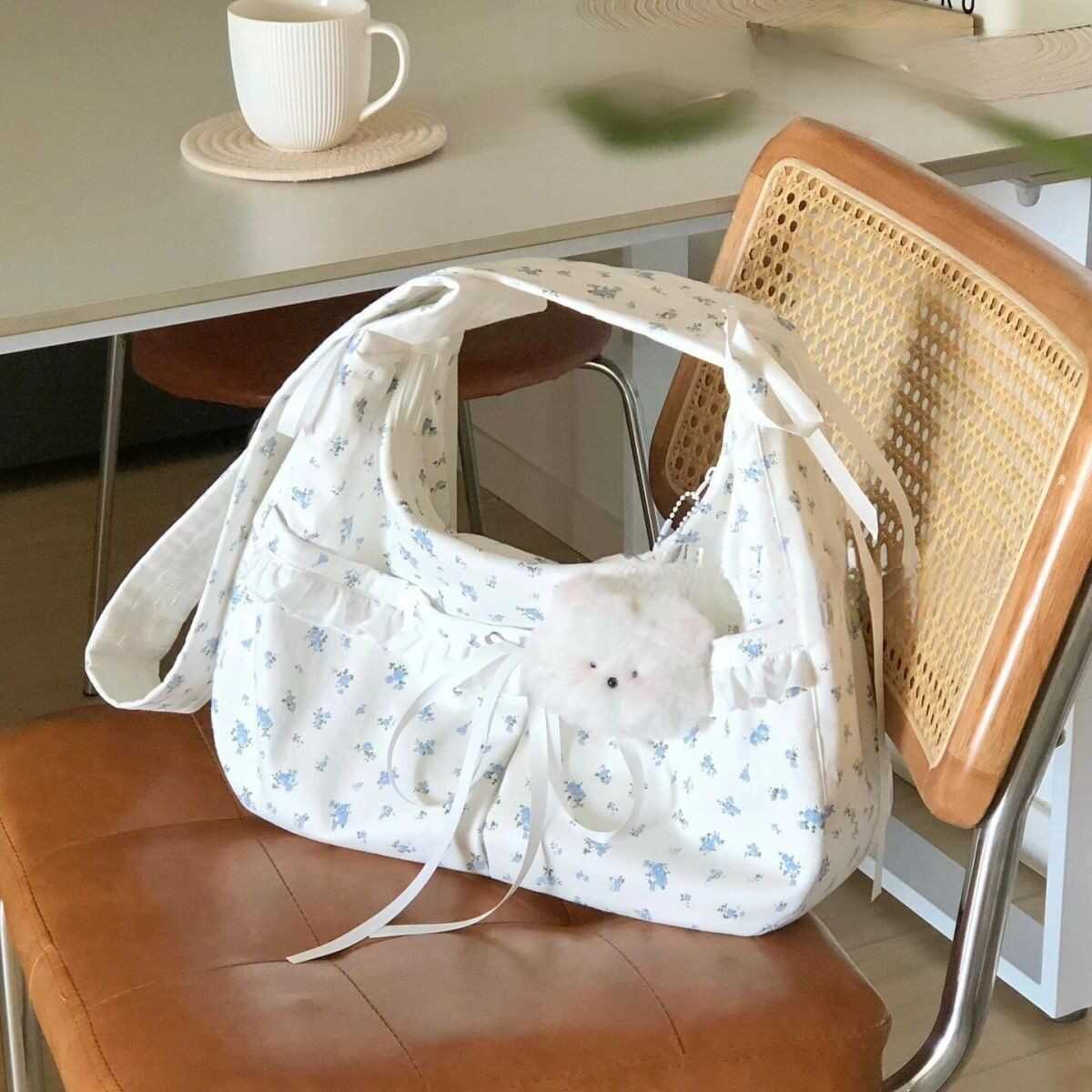 Fresh Canvas Bag 2024 New Fashion One-Shoulder Floral New Bow Fresh Cloth Bag Cute Cloth Bag