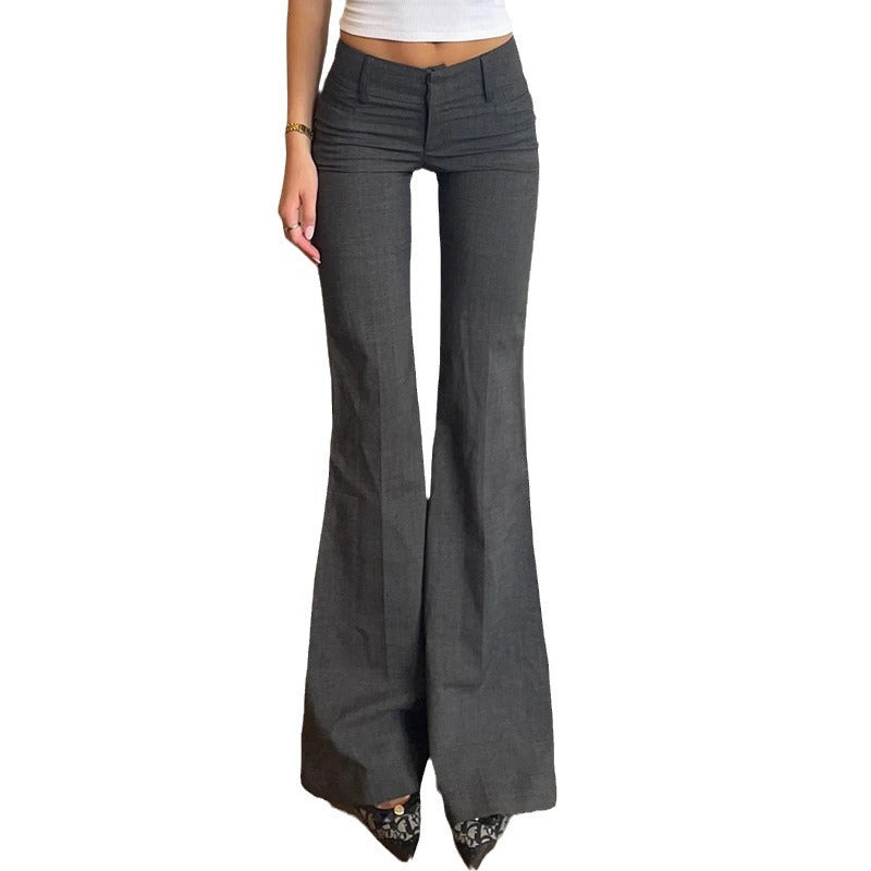 leapord halloween outfit American Style Light Mature Style Solid Color Simple Low Waist Slim Fit Suit Pants Urban Commuter Slimming Casual Flared Pants