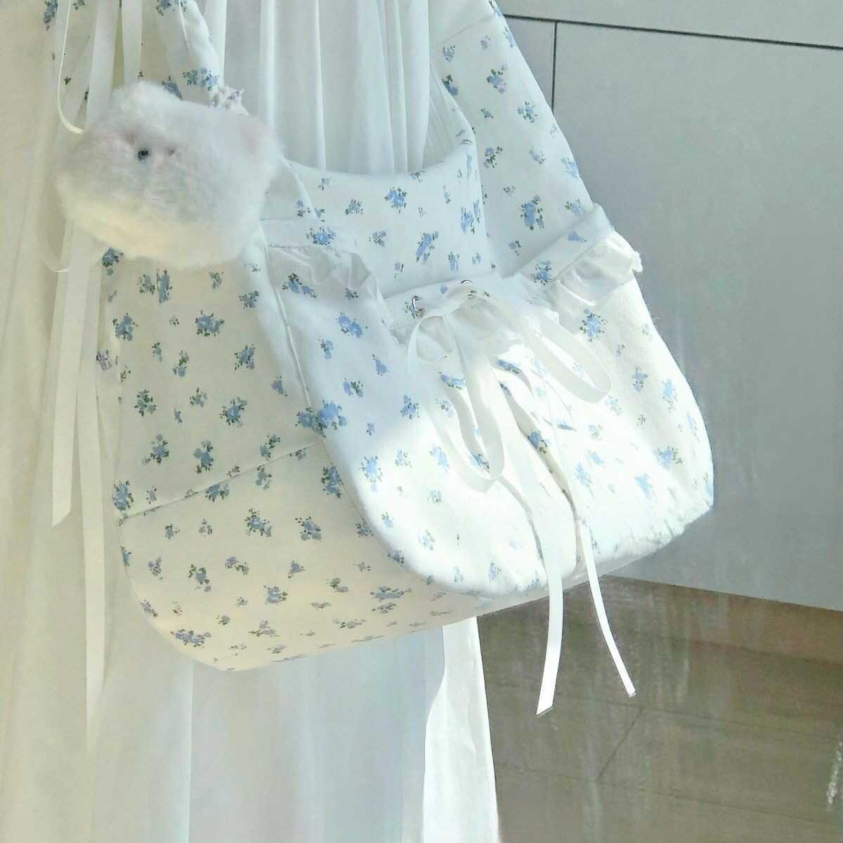 Fresh Canvas Bag 2024 New Fashion One-Shoulder Floral New Bow Fresh Cloth Bag Cute Cloth Bag