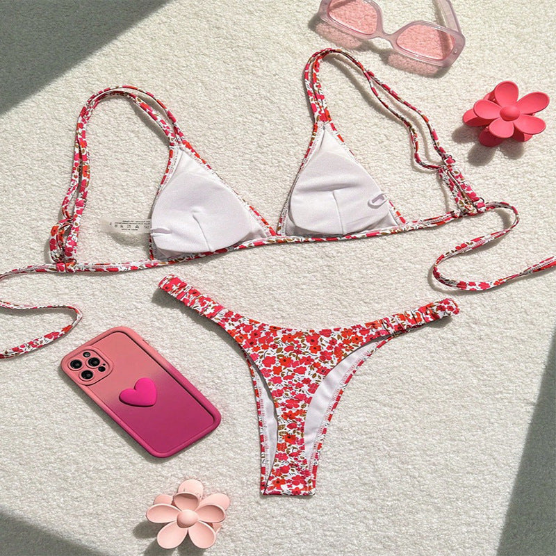 dress to impress 2024 New Swimsuit Women's Floral Triangle Cup Sexy Beach Bikini Huludao Swimsuit