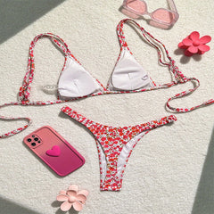 dress to impress 2024 New Swimsuit Women's Floral Triangle Cup Sexy Beach Bikini Huludao Swimsuit