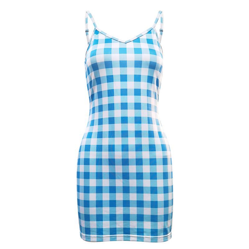 LIZAKOSHT  -  Dress To Impress Women's Clothing 2024 Summer New Dress Plaid Backless Sling Sheath Dress Women