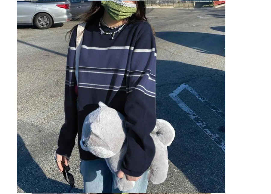 fall outfits 2024 Patchwork Striped Knit Sweater