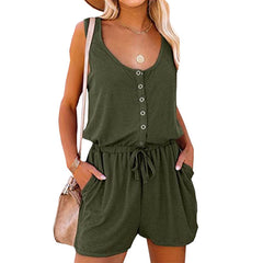 LIZAKOSHT  -  Fisoew Women's Summer Scoop Neck Sleeveless Button Down Tank Top Rompers Elastic Waist Shorts Outfits with Pockets