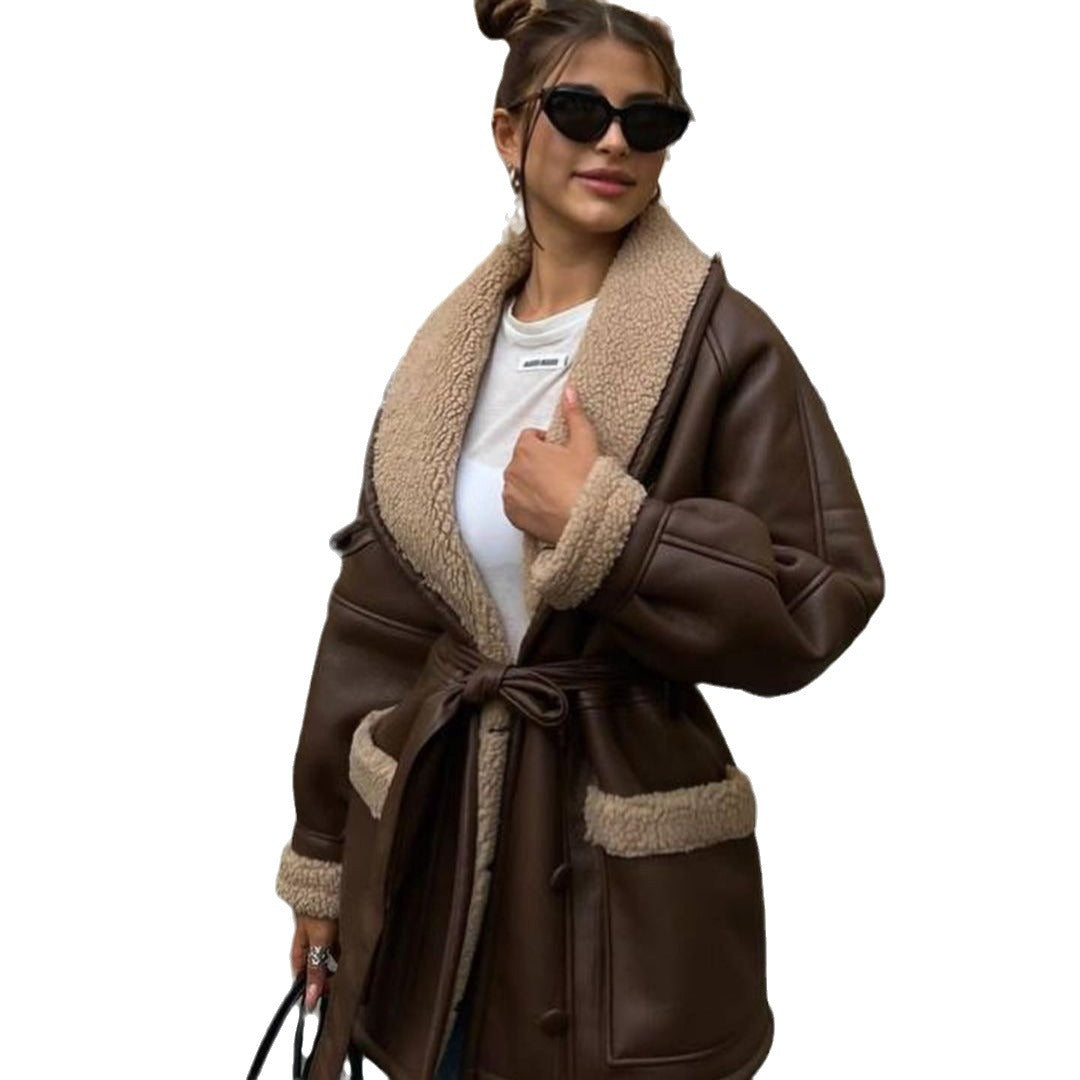 fall 2024 fashion trends Autumn and Winter New Fashion Elegant Fur Integrated Korean Style Long Sleeve Stitching Coat for Women