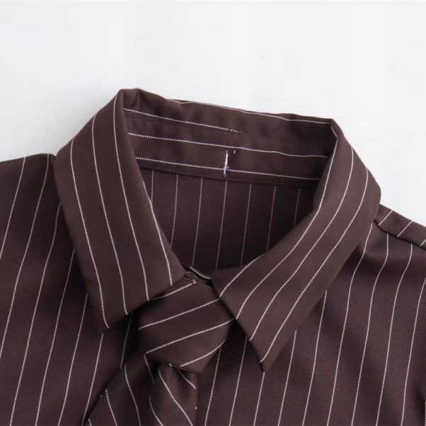 y2k Urban Commuter Elegant Tie Shirt Fashionable Striped Contrast Color Cardigan Elegant Lapel Short Single-Breasted Cardigan