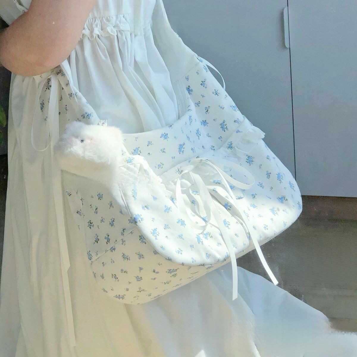 Fresh Canvas Bag 2024 New Fashion One-Shoulder Floral New Bow Fresh Cloth Bag Cute Cloth Bag