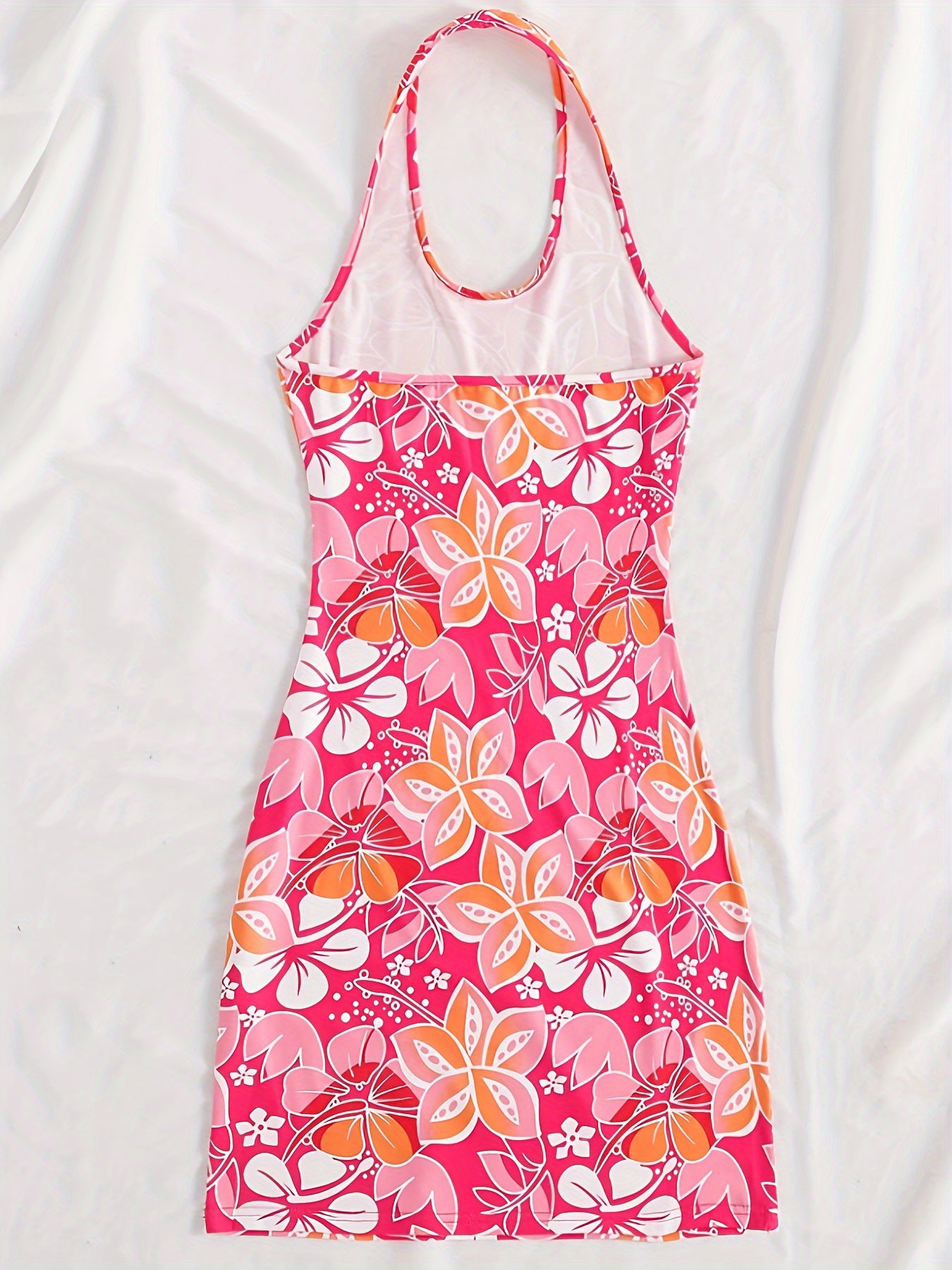 LIZAKOSHT  -  Women's Floral Print Backless Halter Tank Dress, Casual Sleeveless Short Dress for Summer Beach Holiday Vacation, Ladies Clothes for Daily Wear