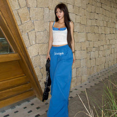 y2k outfits Contrast Color Three-Dimensional Rose Fake Two-Piece Sling Letter Printed Trousers Two-Piece Street Loose Casual Suit