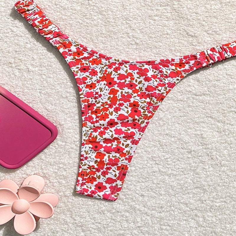dress to impress 2024 New Swimsuit Women's Floral Triangle Cup Sexy Beach Bikini Huludao Swimsuit