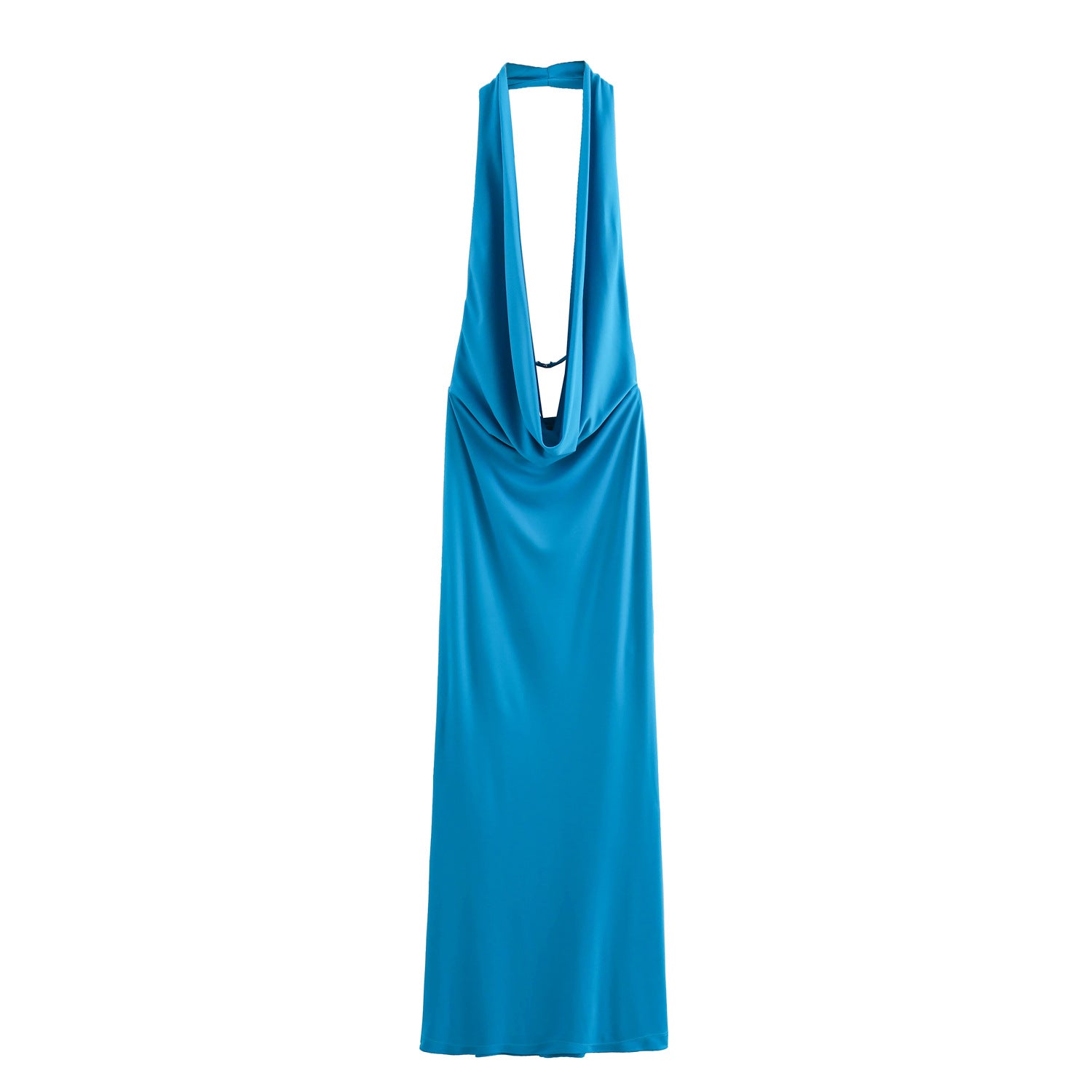 LIZAKOSHT  -  Women's Solid Backless Draped Tie Back Satin Dress, Fashion Halter Neck Sleeveless Long Dress for Evening Party, Ladies Summer Clothes