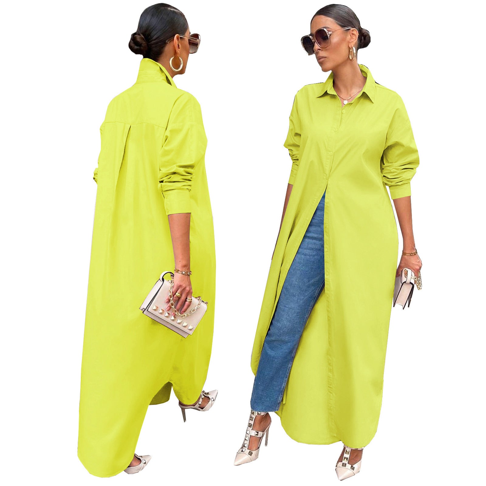 LIZAKOSHT  -  Women's Solid Collared Button Front Long Blouse, Casual Long Sleeve Button Up Shirt, Fashion Women's Spring & Fall Top For Daily Wear, Summer Outfits 2024