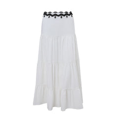 picture day outfit French Style Fresh Holiday Style Contrast Color Stitching Camisole + Word Large Swing over the Knee Skirt Suit Women's Summer