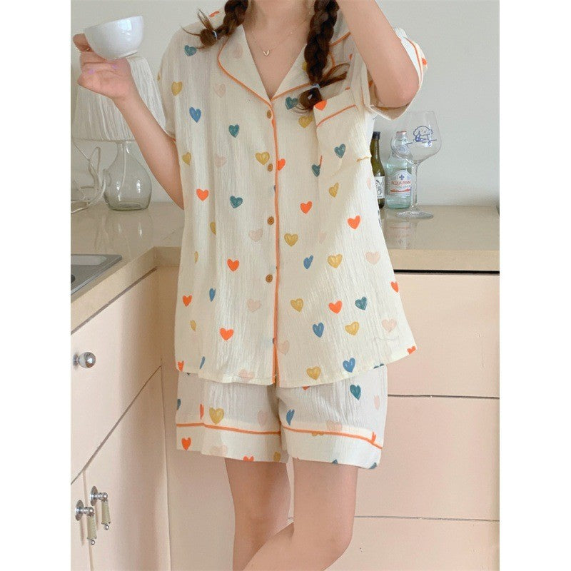 LIZAKOSHT  -  Women's All Over Print Elastic Waist Pyjama Set, Button Front Top & Bow Decor Shorts, Summer Sleepwear, Pajama Sets Women, Nightwear Set for Women