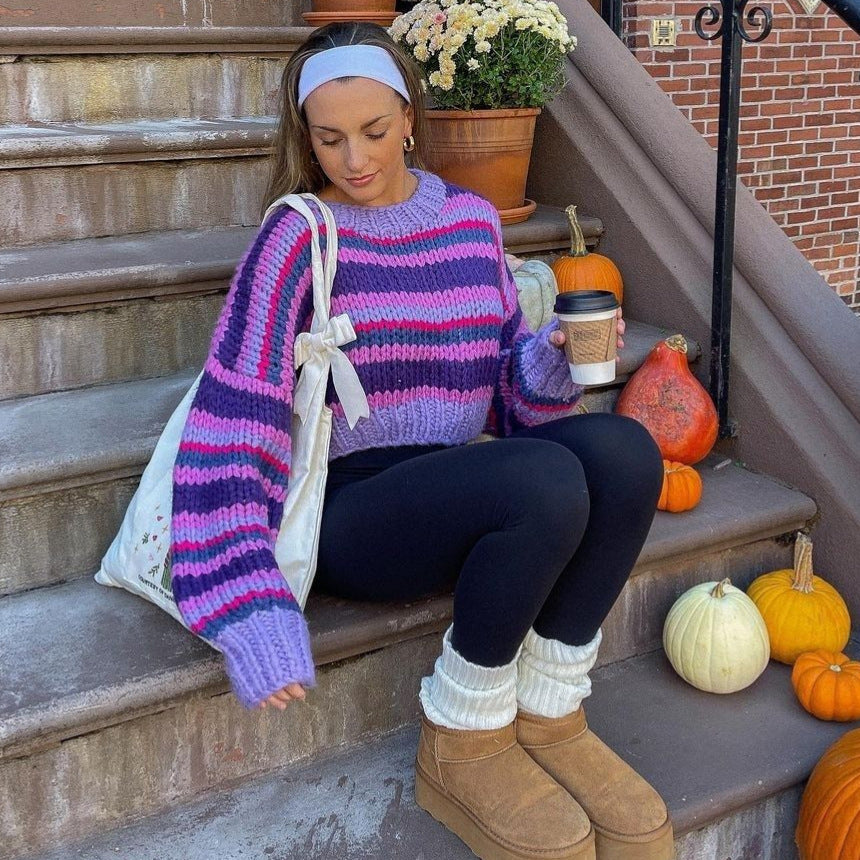 fall outfits 2024 Autumn and Winter New Striped Sweater Sweater round Neck Long Sleeve Loose Casual Pullover Sweater Top