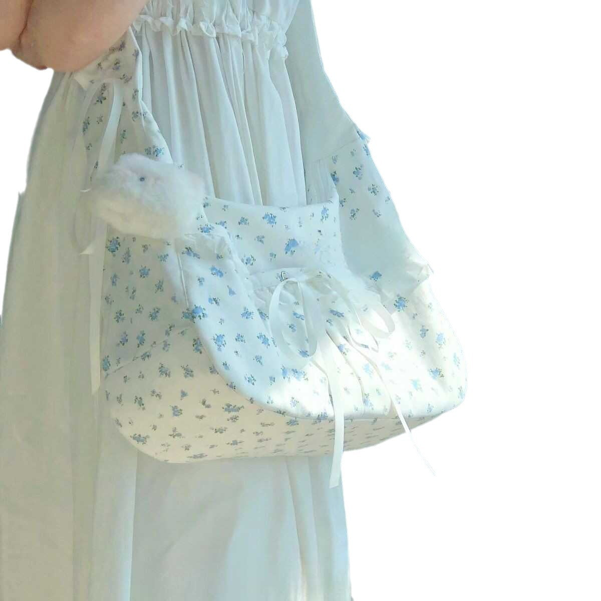Fresh Canvas Bag 2024 New Fashion One-Shoulder Floral New Bow Fresh Cloth Bag Cute Cloth Bag