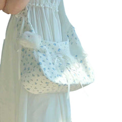 Fresh Canvas Bag 2024 New Fashion One-Shoulder Floral New Bow Fresh Cloth Bag Cute Cloth Bag