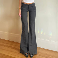 leapord halloween outfit American Style Light Mature Style Solid Color Simple Low Waist Slim Fit Suit Pants Urban Commuter Slimming Casual Flared Pants