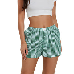 LIZAKOSHT  -  Women's Plaid Print High Waist Wide Leg Shorts, Casual Comfy Elastic Waist Shorts for Summer, Ladies Bottoms for Daily Wear