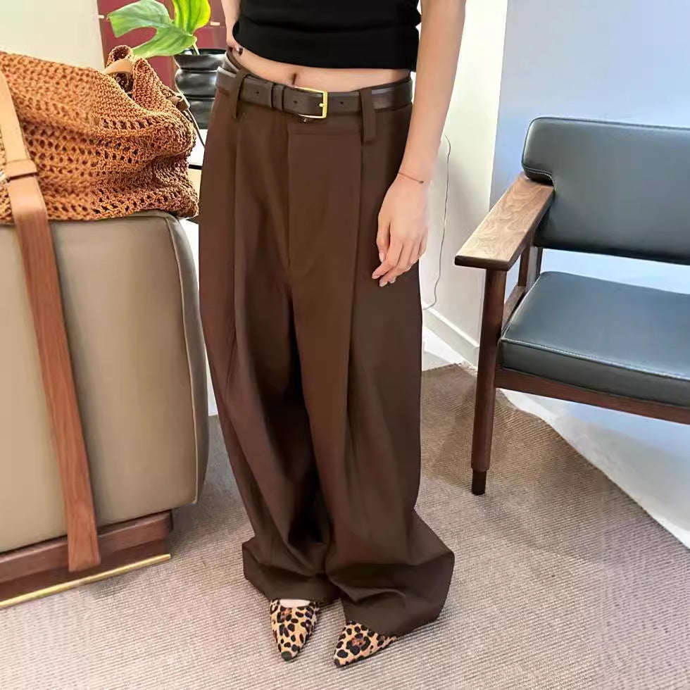 business casual outfits for women Digm Autumn and Winter Minimalist High Waist Draping Loose Straight Wool Suit Pants Casual Pants Trousers for Women 19251