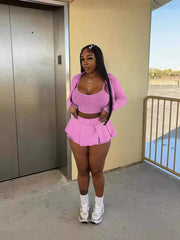 LIZAKOSHT  -  Women's Graphic Skirt Summer Outfits 2024 Sets, Fashion Casual Cami & Drop Shoulder Top & Plicated Skirt Three Piece Outfits, Ladies Clothes Matching Sets Going Out for Summer Daily Wear