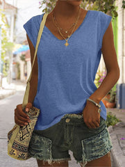 LIZAKOSHT  -  Women's Plain V Neck Short Sleeve Tee, Summer Clothes Women, Casual Solid Cap Sleeve T-Shirt for Summer, Women's Top for Daily Wear