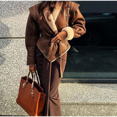 fall 2024 fashion trends Suede Leather Jacket Coat Comfortable Casual Warm Fur Integrated Thickened Overcoat Coat Cotton-Padded Coat
