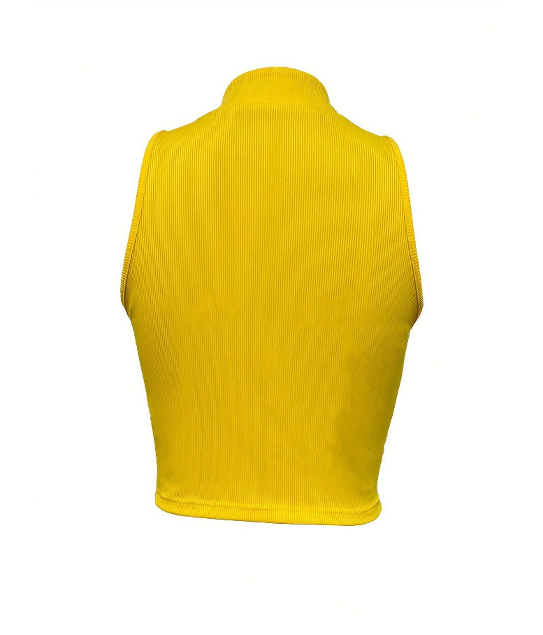 LIZAKOSHT  -  Women's Solid Color Half Placket Zipper Mock Neck Ribbed Crop Tank Top, Casual Sleeveless Cropped Top for Summer, Summer Outfits 2024, Summer Tops, Ladies Clothes for Daily Wear