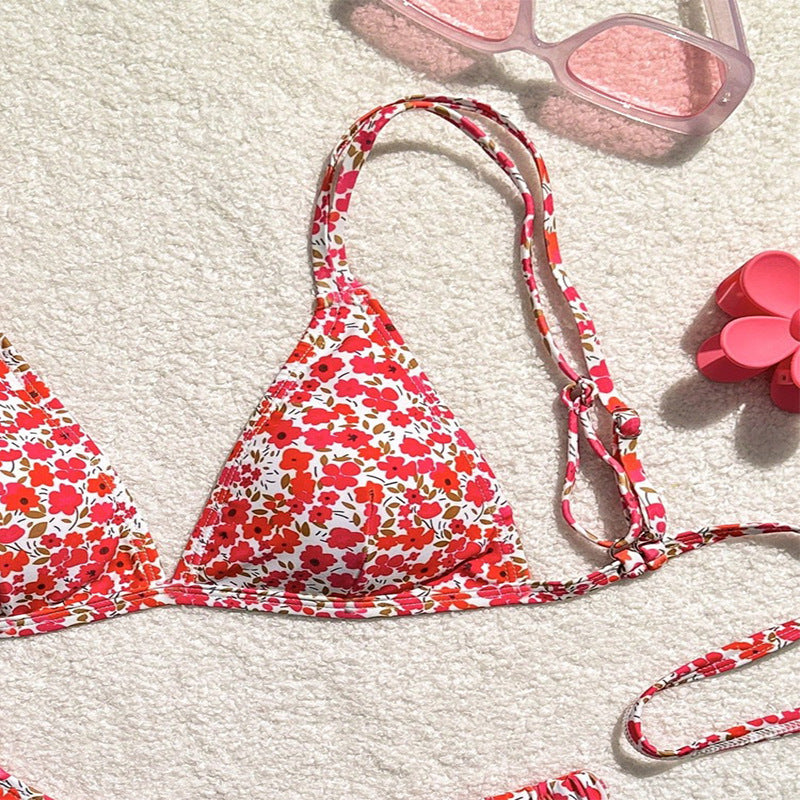 dress to impress 2024 New Swimsuit Women's Floral Triangle Cup Sexy Beach Bikini Huludao Swimsuit