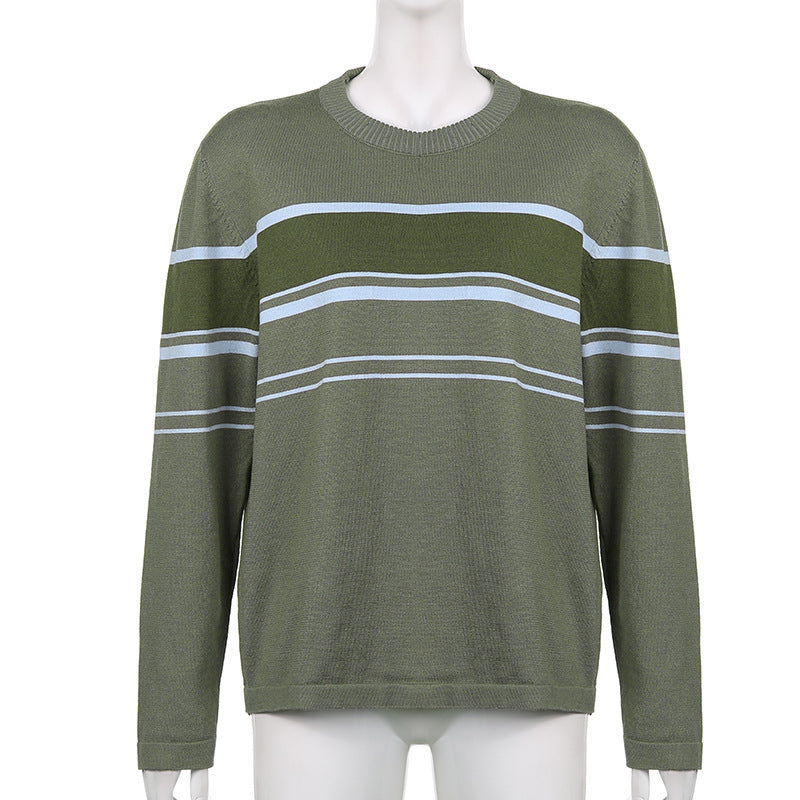 fall outfits 2024 Patchwork Striped Knit Sweater